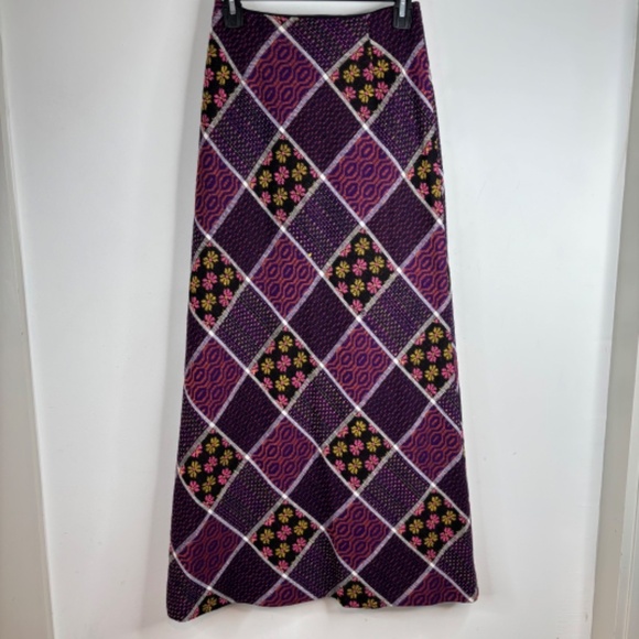 VTG Handmade Patchwork Maxi Skirt 26 Waist Full Button Granny Cottage Boho Quilt - Picture 4 of 8